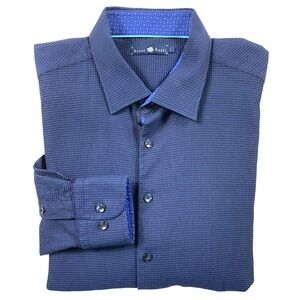 Stone Rose Waffle Knit Button Down Shirt Mens Large Navy Blue